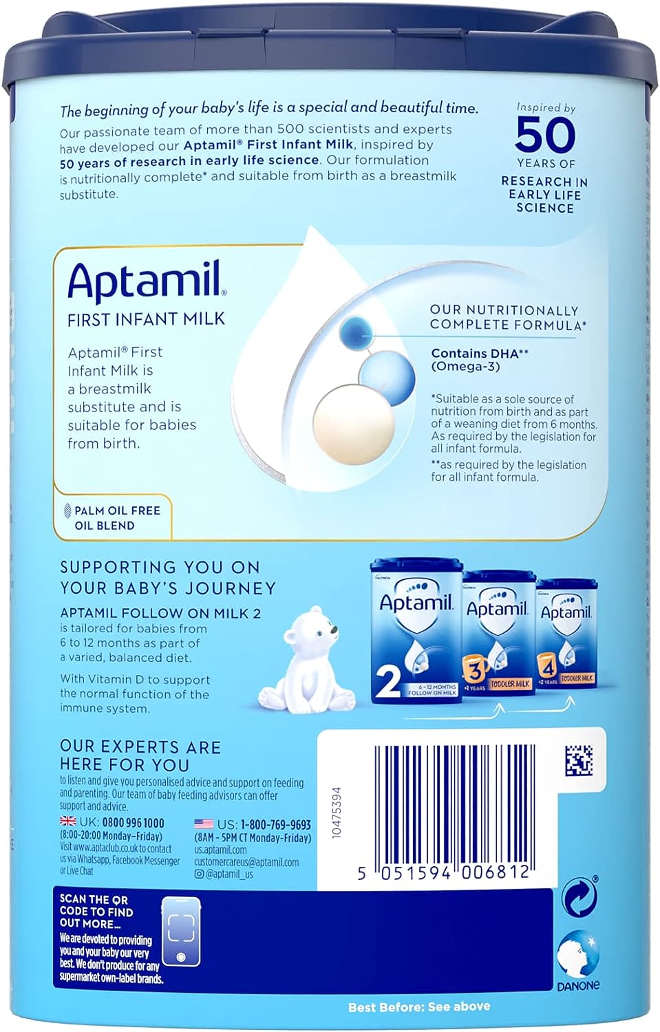 Aptamil Stage 1, No. 1 Baby Formula in Europe, Milk Based Powder Infant Formula with DHA, Omega 3 & Prebiotics, 1.76 Pound (Pack of 1) - Image 10